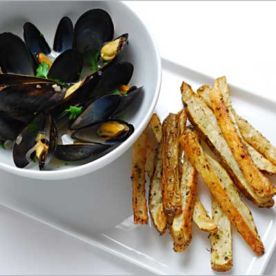 Moules Mariniere and French Fries
